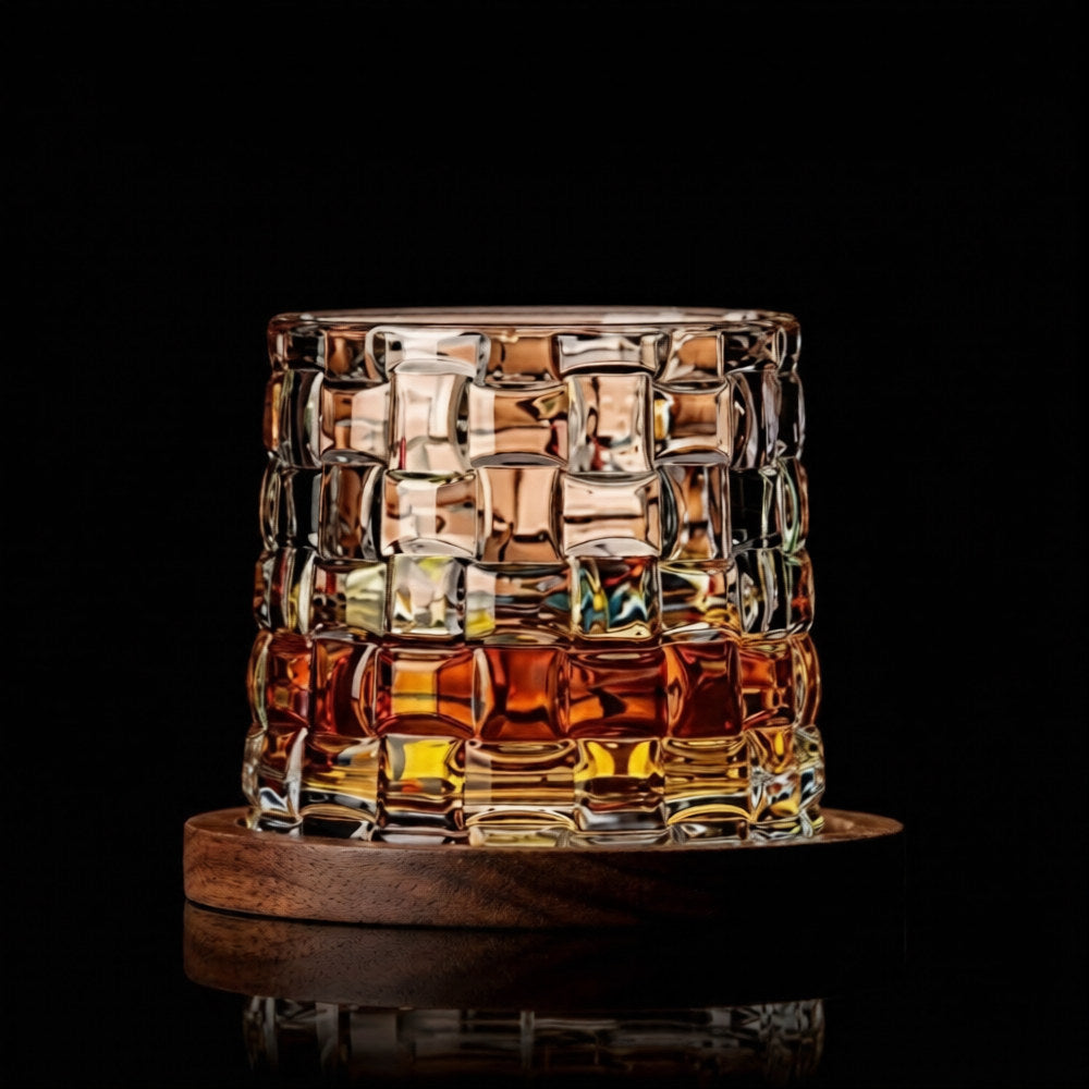 Verre à whisky rotatif carreau avec support